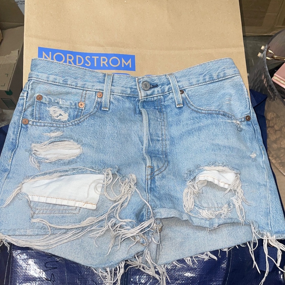 Levi's Premium 501
Original Fit high-rise distressed denim shorts